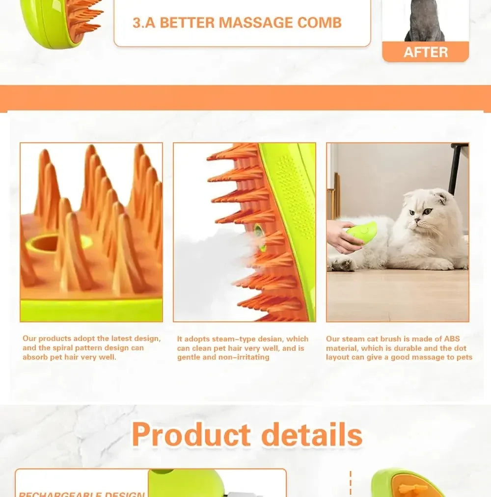 3-in-1 Electric Steam Pet Grooming Brush – Spray Massage Comb for Dogs & Cats