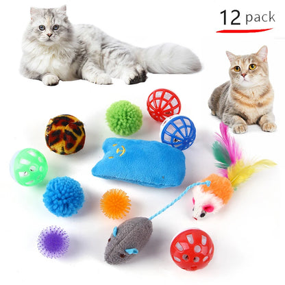 12–24PCS Cat Toy Set – Fun Interactive Kit with Wand, Sisal Mouse, Bells & Balls