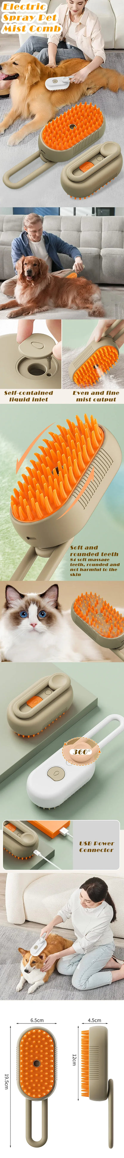 Electric Steam Pet Grooming Brush – Hair Remover for Dogs & Cats with Glove Accessory