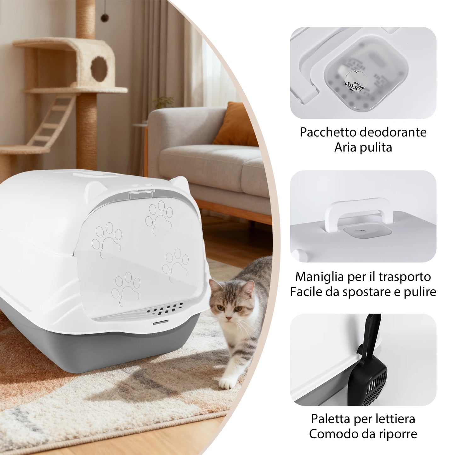 Large Enclosed Cat Litter Box with Flap Door – Detachable Hood, Easy to Clean (51×37×36cm)