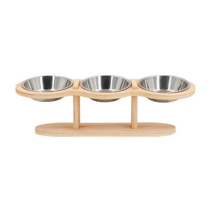 Elevated Cat Bowls with Wooden Stand – 3 Stainless Steel Feeding & Water Bowls for Cats & Puppies