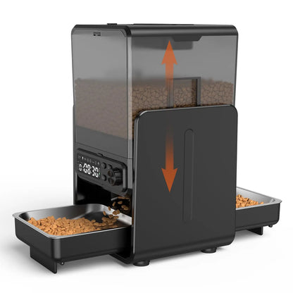 Smart Automatic 5G WiFi Cat Feeder with Dual Bowls, 5L Adjustable Dry Food Dispenser for Two Cats and Small Pets