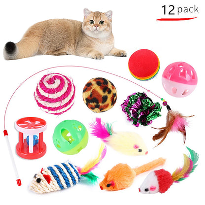 12/20PCS Cat Toy Variety Set – Interactive Kit with Wand, Sisal Mouse, Balls & Bells