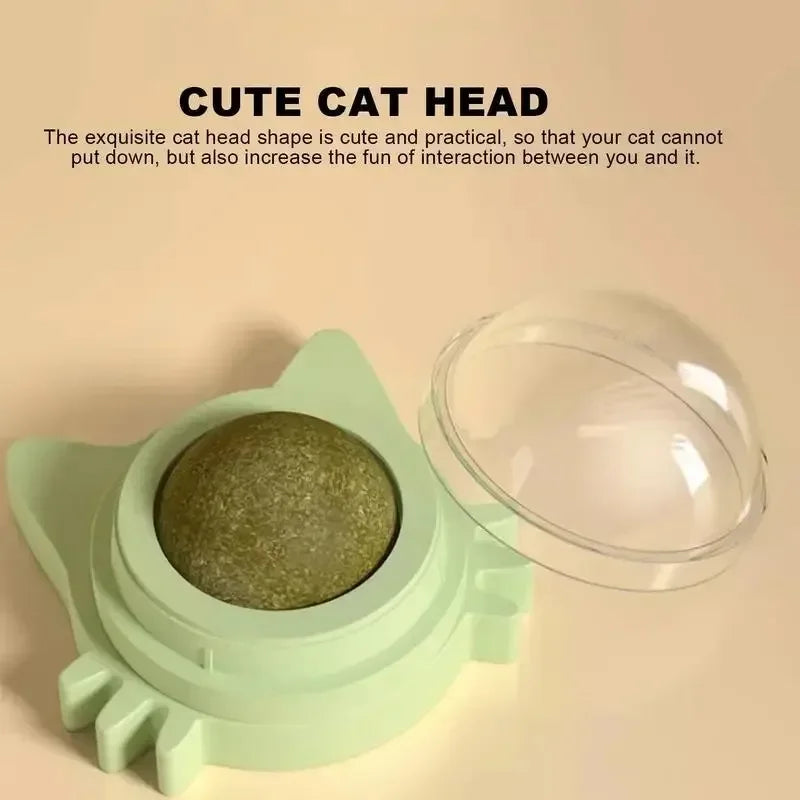 Natural Catnip Wall Toy – Rotating Suction Cup Ball for Dental Care & Play