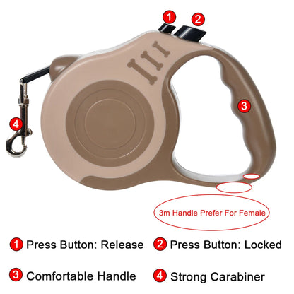 3m/5m Retractable Dog Leash – Durable Nylon Lead for Small, Medium & Large Dogs & Cats