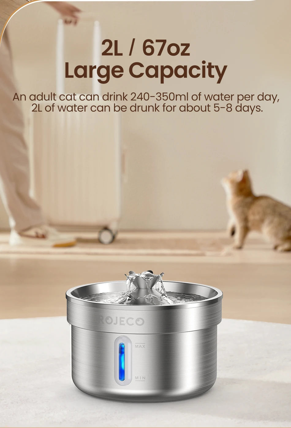 Stainless Steel Automatic Pet Water Fountain for Cats and Dogs, Smart Drinking Water Dispenser for Pets