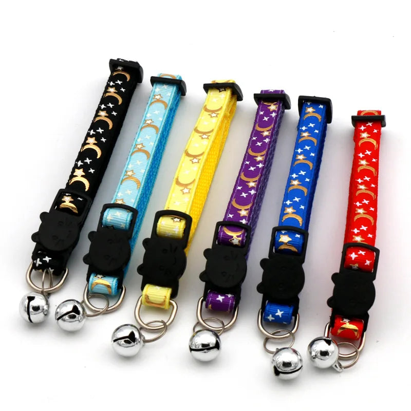 Adjustable Cat Collar with Bell – Cute Star & Moon Design for Cats & Kittens