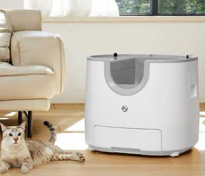 Furoomate Automatic Smart Cat Litter Box, self-cleaning design with 11L high-capacity waste bin. Intelligent pet toilet tray, ideal for easy and hygienic cat care.