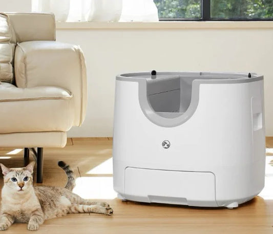 Furoomate Automatic Smart Cat Litter Box, self-cleaning design with 11L high-capacity waste bin. Intelligent pet toilet tray, ideal for easy and hygienic cat care.