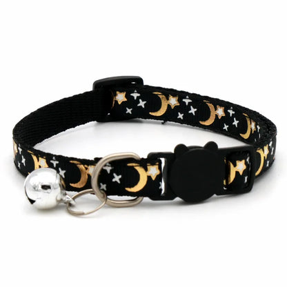 Adjustable Cat Collar with Bell – Cute Star & Moon Design for Cats & Kittens