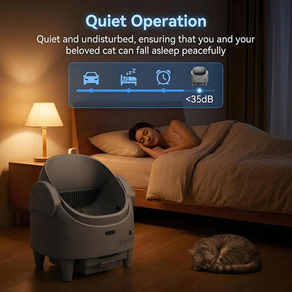 Electric Cat Litter Tray Self-Cleaning Open Cat Litter Tray, Automatic Cat Litter Tray with Odour Control, App & Safety Sensor