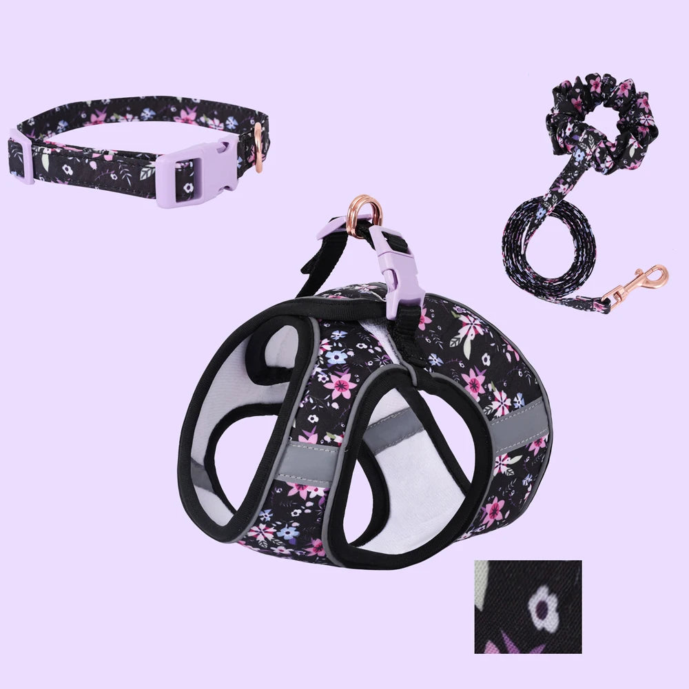 Adjustable Dog & Cat Harness Set – Soft Vest with Leash, Cute Design for Small Pets