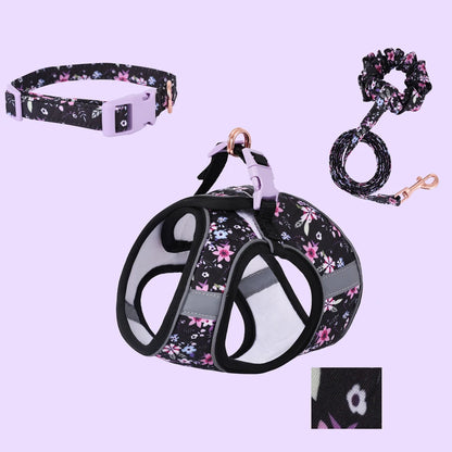 Adjustable Dog & Cat Harness Set – Soft Vest with Leash, Cute Design for Small Pets