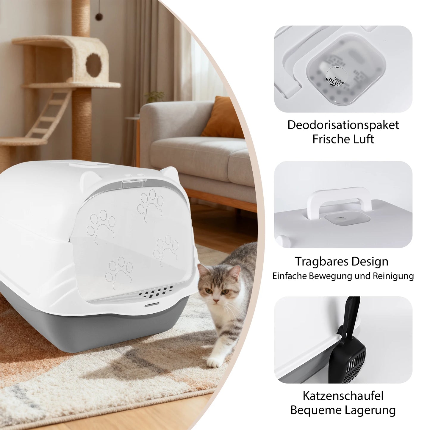 Large Enclosed Cat Litter Box with Flap Door – Detachable Hood, Easy to Clean (51×37×36cm)
