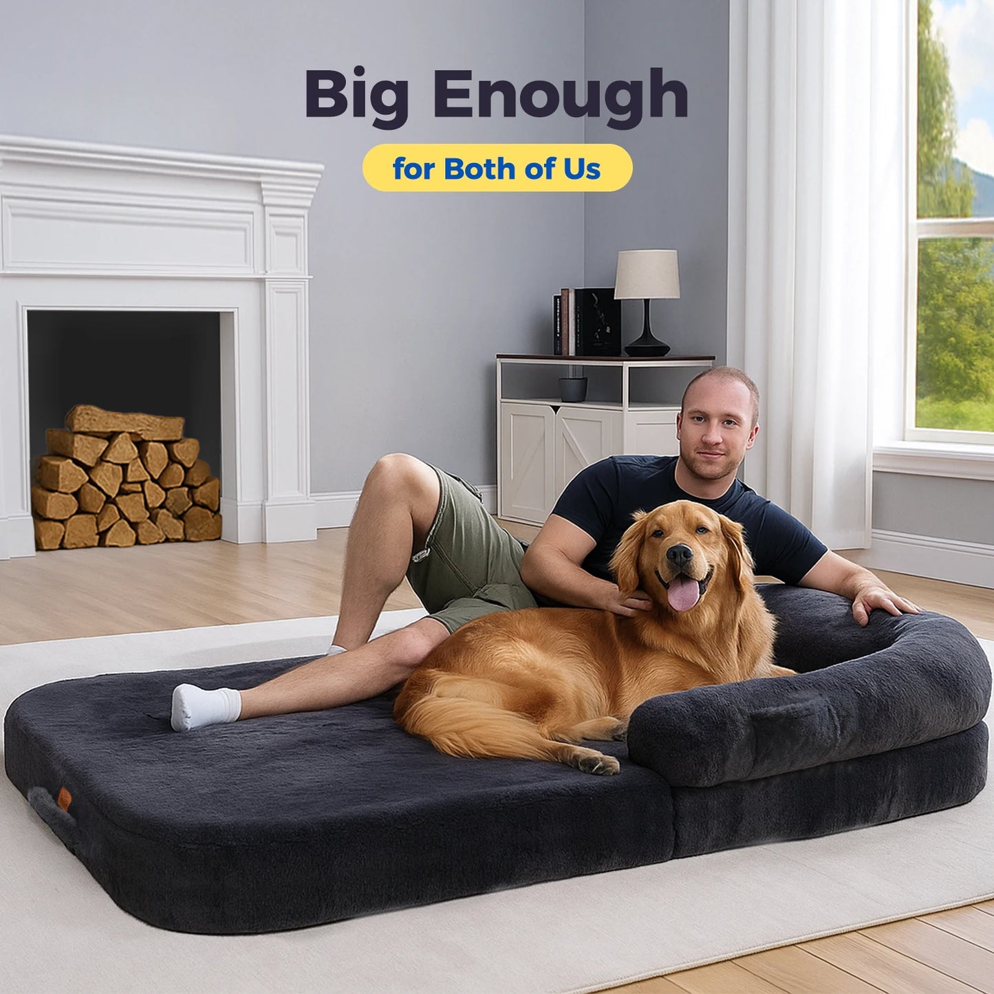 Foldable Plush Dog Sofa Bed – Washable Non-Slip Pet Bed for Large Dogs