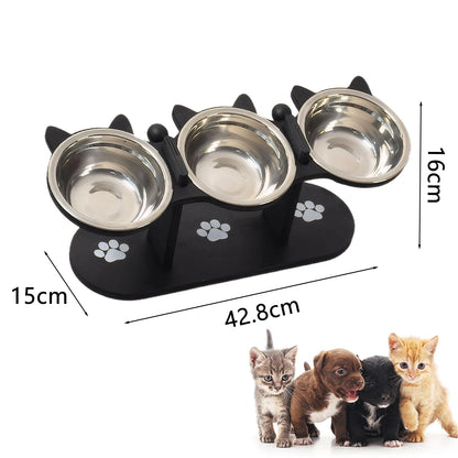 Elevated Cat Bowl with Wooden Stand – 15° Tilted Stainless Steel Food & Water Feeder