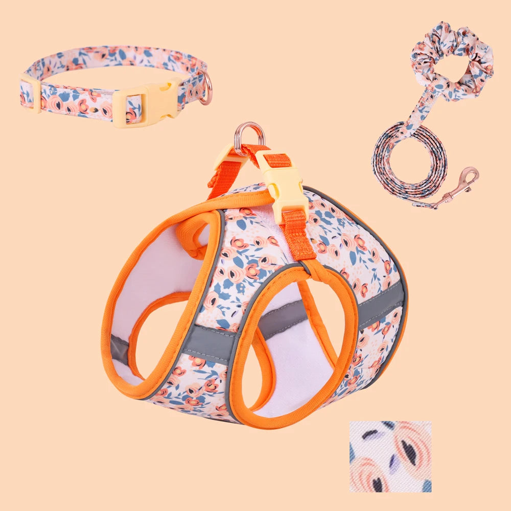 Adjustable Dog & Cat Harness Set – Soft Vest with Leash, Cute Design for Small Pets