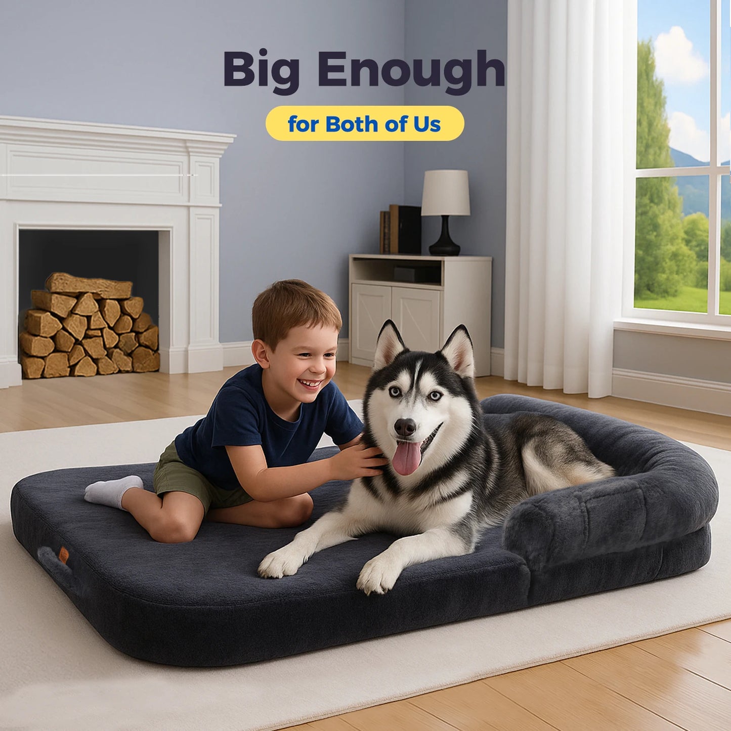 Foldable Plush Dog Sofa Bed – Washable Non-Slip Pet Bed for Large Dogs