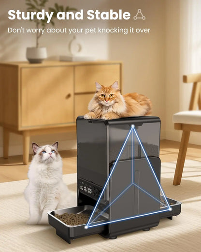 Smart Automatic 5G WiFi Cat Feeder with Dual Bowls, 5L Adjustable Dry Food Dispenser for Two Cats and Small Pets
