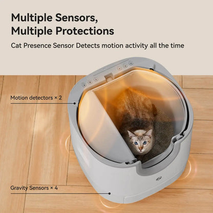 Furoomate Automatic Smart Cat Litter Box, self-cleaning design with 11L high-capacity waste bin. Intelligent pet toilet tray, ideal for easy and hygienic cat care.