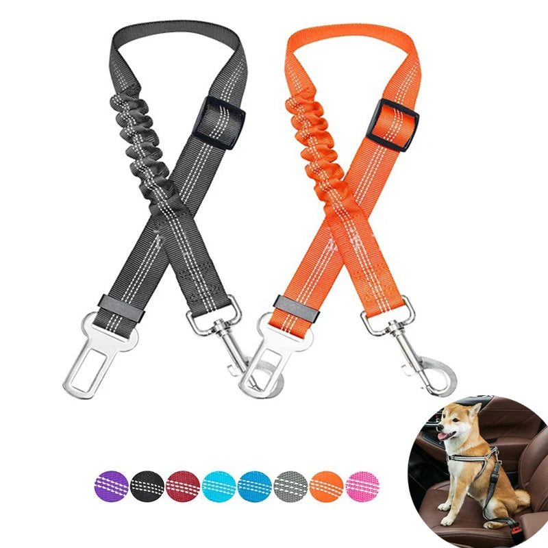 Adjustable Reflective Dog Car Seat Belt Harness – Elastic Shock-Absorbing Travel Safety Strap