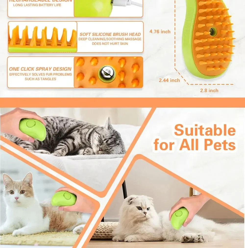 3-in-1 Electric Steam Pet Grooming Brush – Spray Massage Comb for Dogs & Cats
