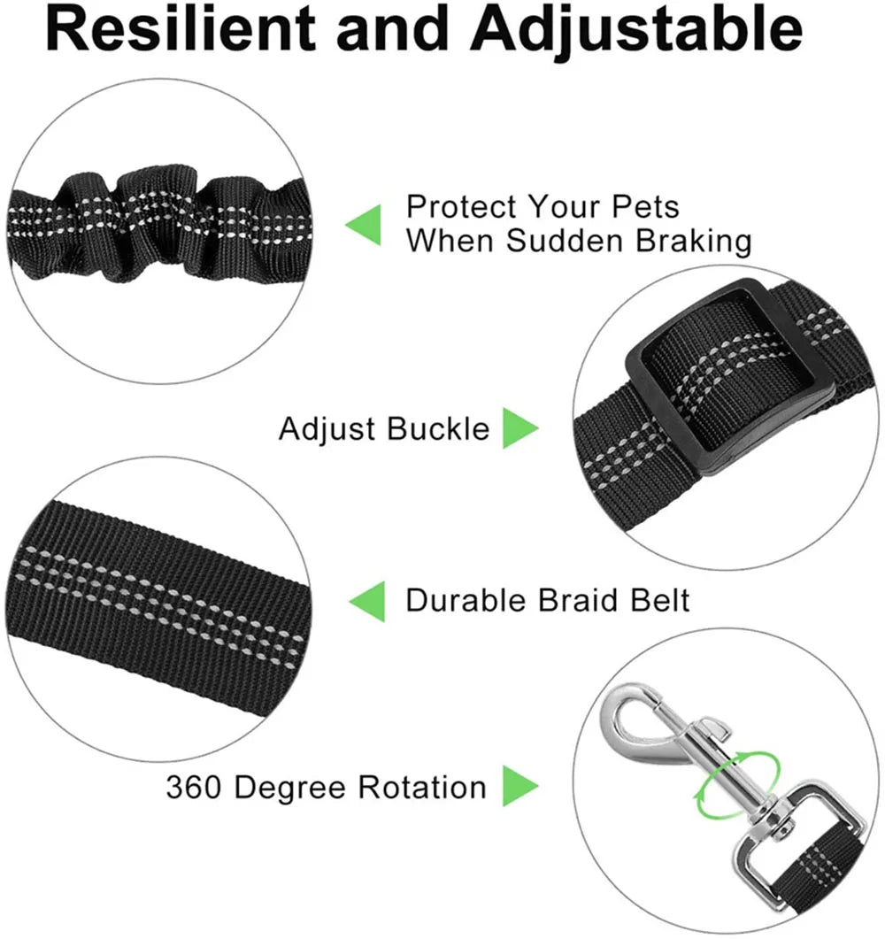 Adjustable Reflective Dog Car Seat Belt Harness – Elastic Shock-Absorbing Travel Safety Strap