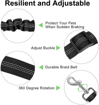 Adjustable Reflective Dog Car Seat Belt Harness – Elastic Shock-Absorbing Travel Safety Strap