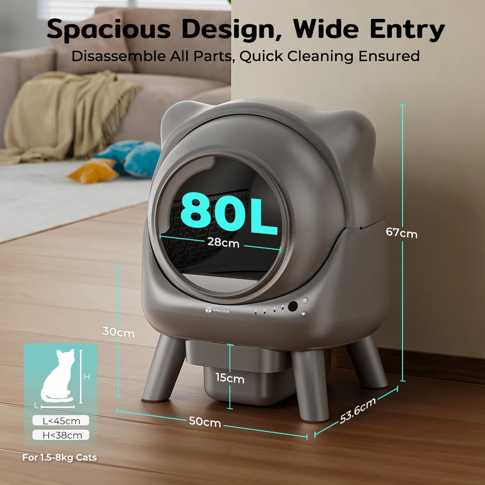Amicura Cura X1 Smart Automatic Self-Cleaning Cat Litter Box with App Control and Splash-Proof Large-Capacity Design