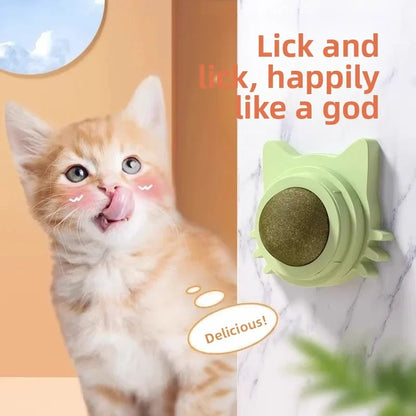 Natural Catnip Wall Toy – Rotating Suction Cup Ball for Dental Care & Play