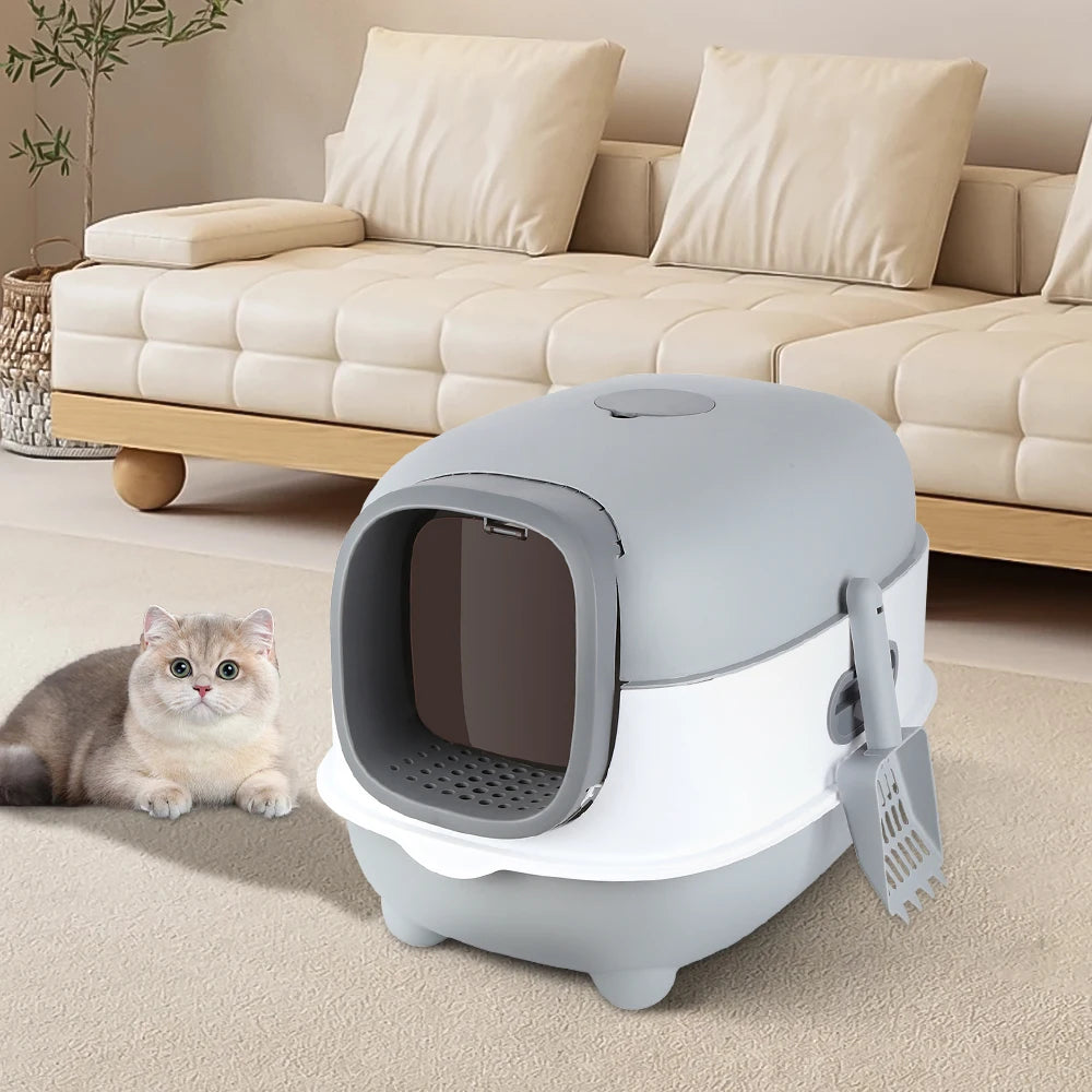 Enclosed Cat Litter Box with Scoop – Dome Design Cat Toilet (40×39×56cm)
