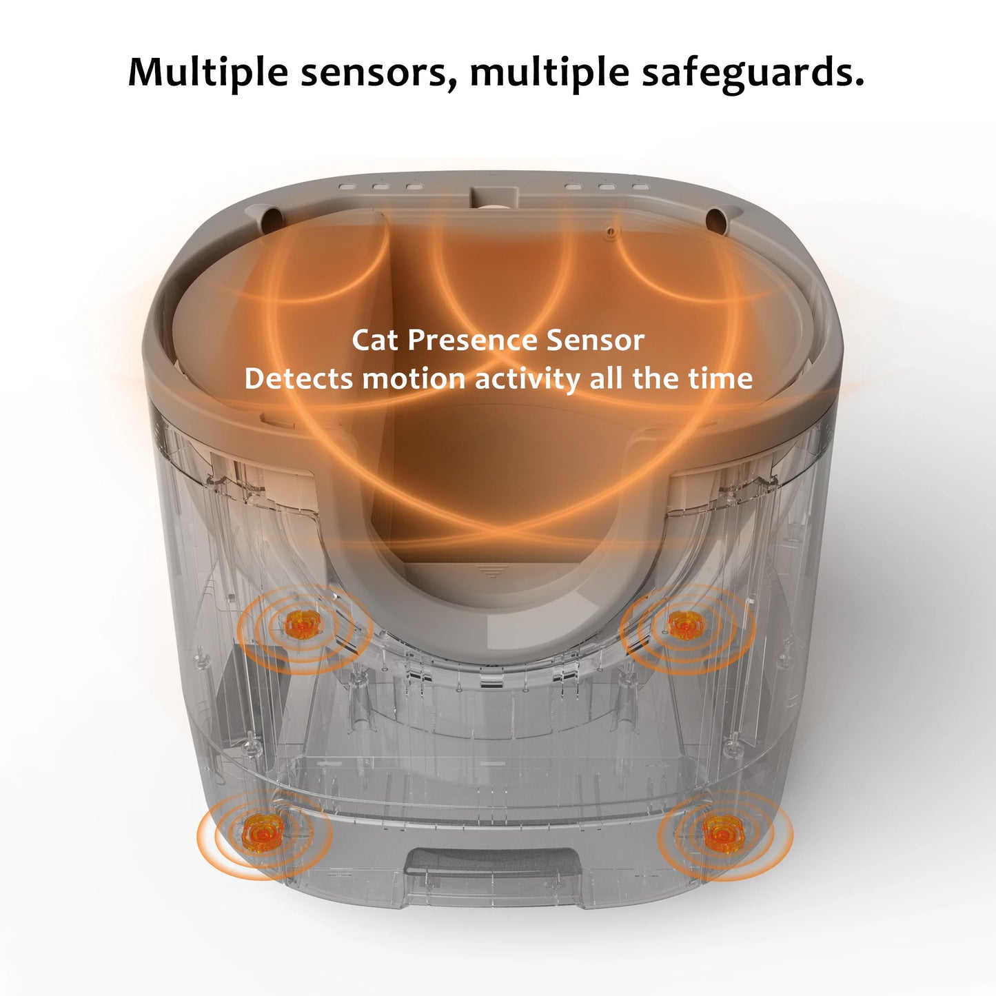 Self-cleaning cat litter box with an open design, advanced safety sensors, and extra-large capacity for multi-cat households. Practical, hassle-free, and ideal for easy daily cleaning.