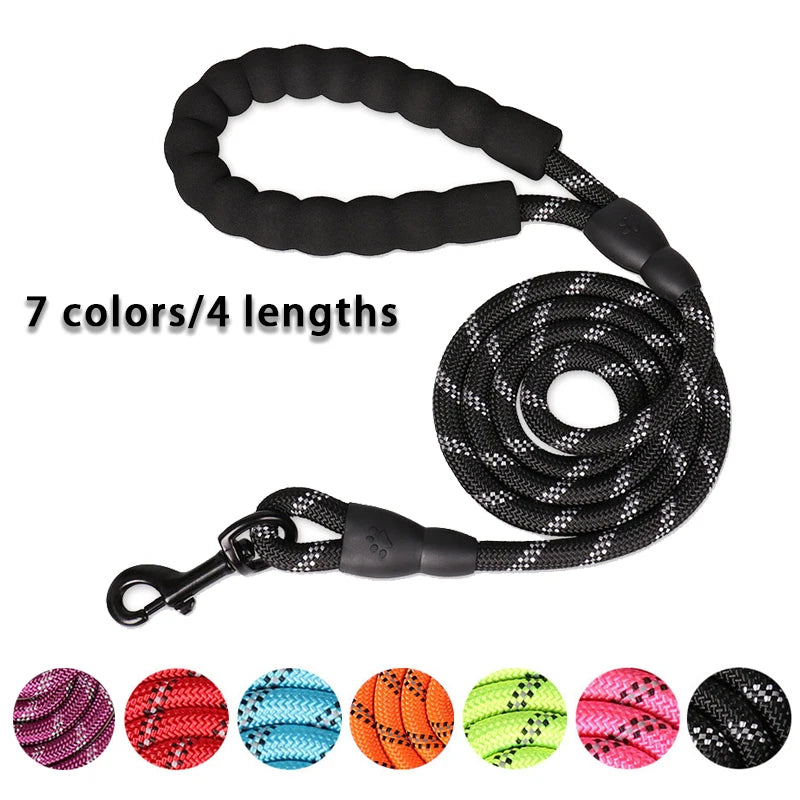 Heavy-Duty Reflective Dog Leash 150/200/300cm – Strong Anti-Pull Lead for Small & Large Dogs