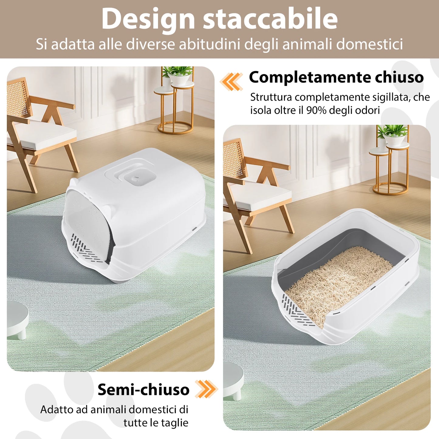 Large Enclosed Cat Litter Box with Flap Door – Detachable Hood, Easy to Clean (51×37×36cm)