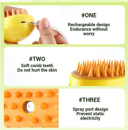 3-in-1 Electric Steam Pet Grooming Brush – Spray Massage Comb for Dogs & Cats
