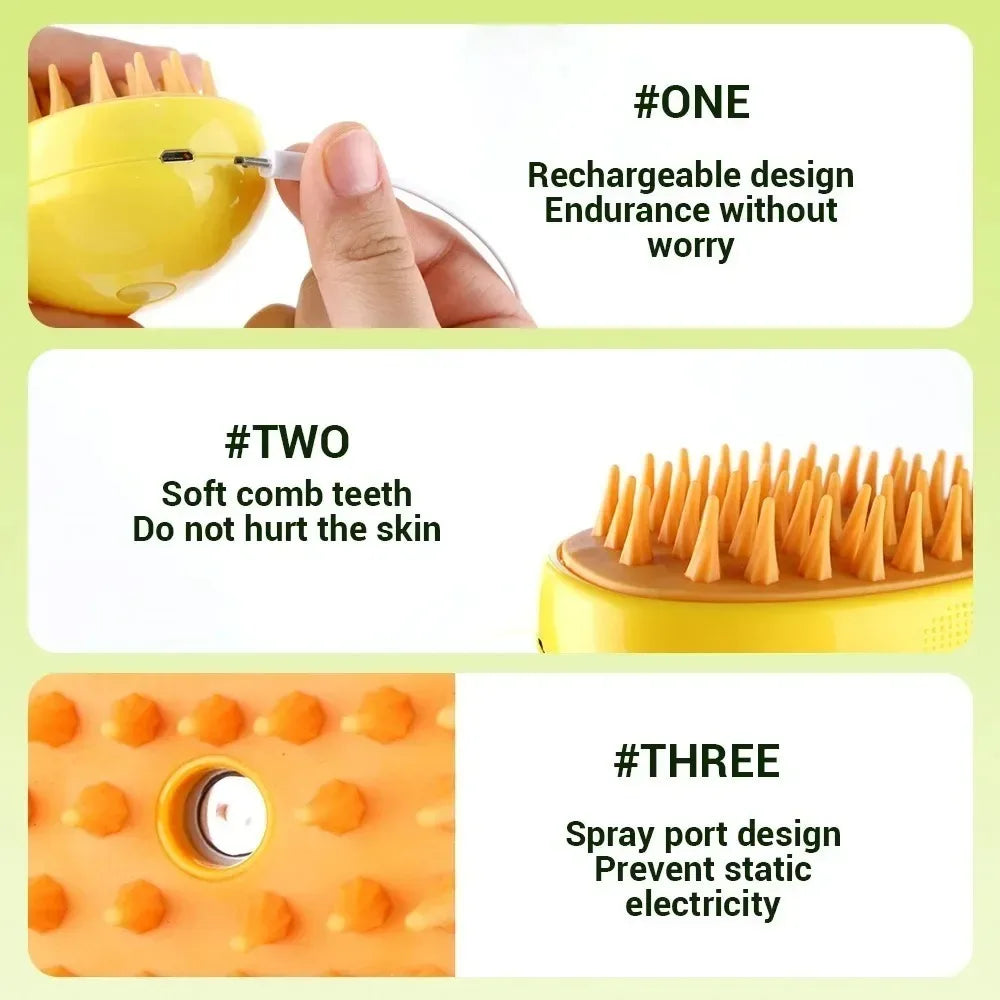 3-in-1 Electric Steam Pet Grooming Brush – Spray Massage Comb for Dogs & Cats
