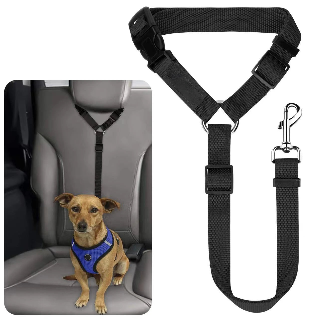 2-in-1 Adjustable Pet Car Seat Belt & Leash – Safety Harness for Dogs, Durable Nylon Lead