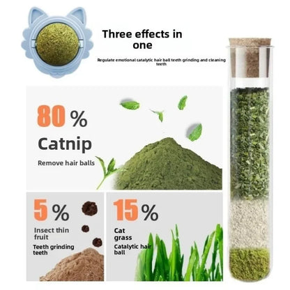 Natural Catnip Wall Toy – Rotating Suction Cup Ball for Dental Care & Play