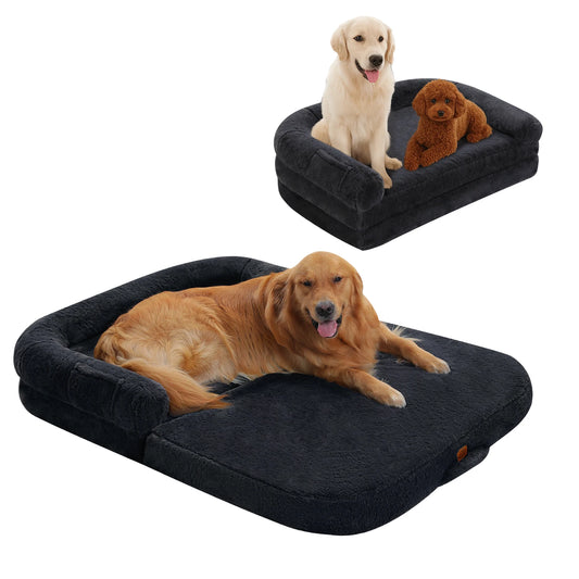 Foldable Plush Dog Sofa Bed – Washable Non-Slip Pet Bed for Large Dogs
