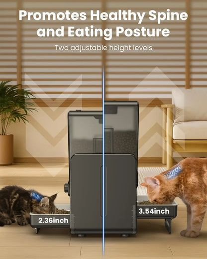 Smart Automatic 5G WiFi Cat Feeder with Dual Bowls, 5L Adjustable Dry Food Dispenser for Two Cats and Small Pets