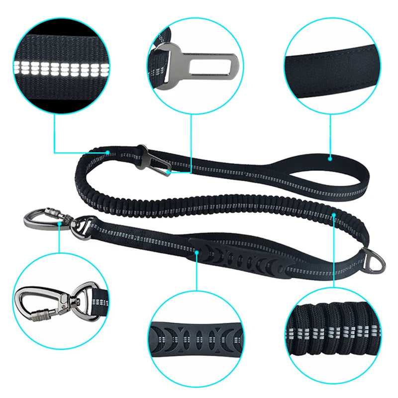 Multifunction Retractable Dog Leash – Reflective Nylon Lead with Car Safety Buckle
