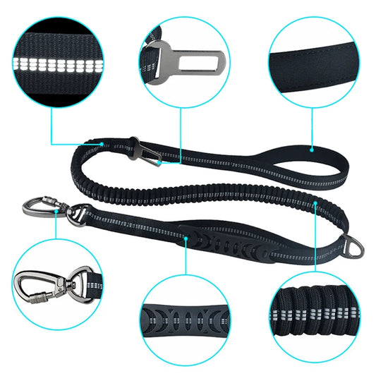 Multifunction Retractable Dog Leash – Reflective Nylon Lead with Car Safety Buckle