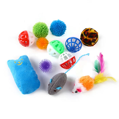 12/20PCS Cat Toy Variety Set – Interactive Kit with Wand, Sisal Mouse, Balls & Bells