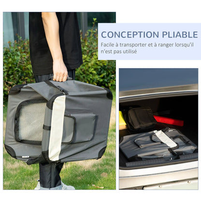 PawHut pet transport box basket handbag foldable portable black Gray opening