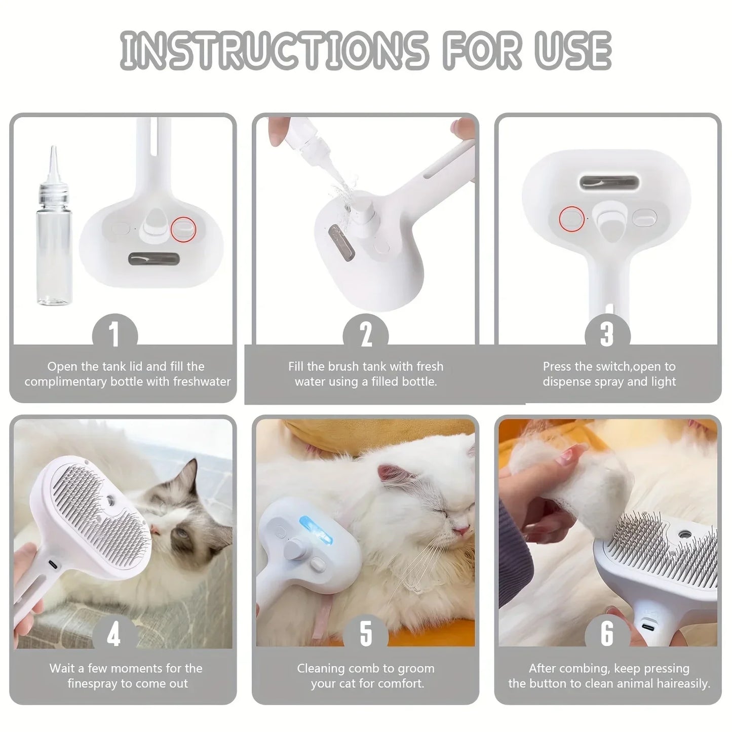Pet Spray Grooming Comb – Hair Removal Brush with Water Mist for Dogs & Cats