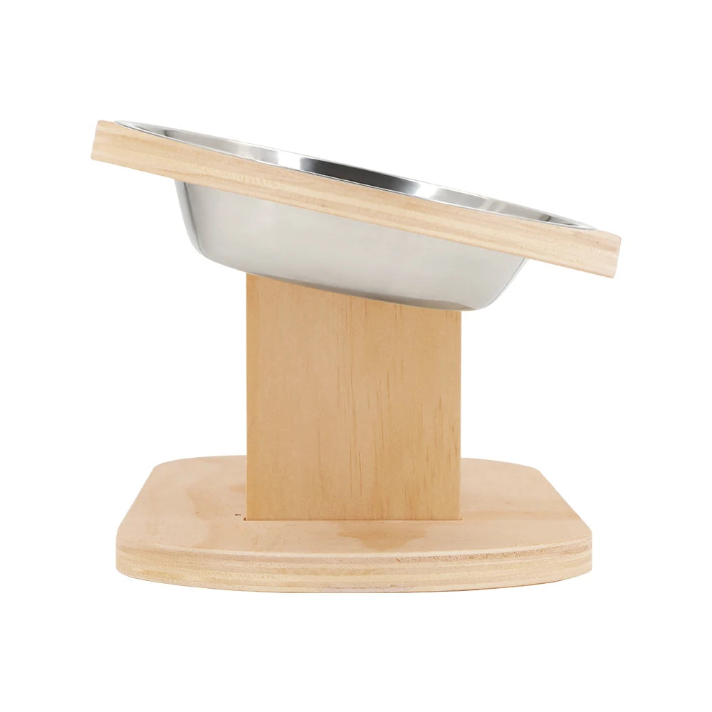 Elevated Cat Bowls with Wooden Stand – 3 Stainless Steel Feeding & Water Bowls for Cats & Puppies
