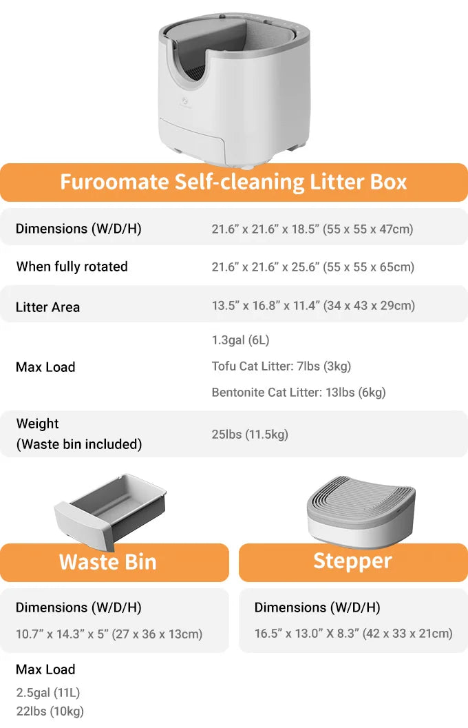 Self-cleaning cat litter box with an open design, advanced safety sensors, and extra-large capacity for multi-cat households. Practical, hassle-free, and ideal for easy daily cleaning.