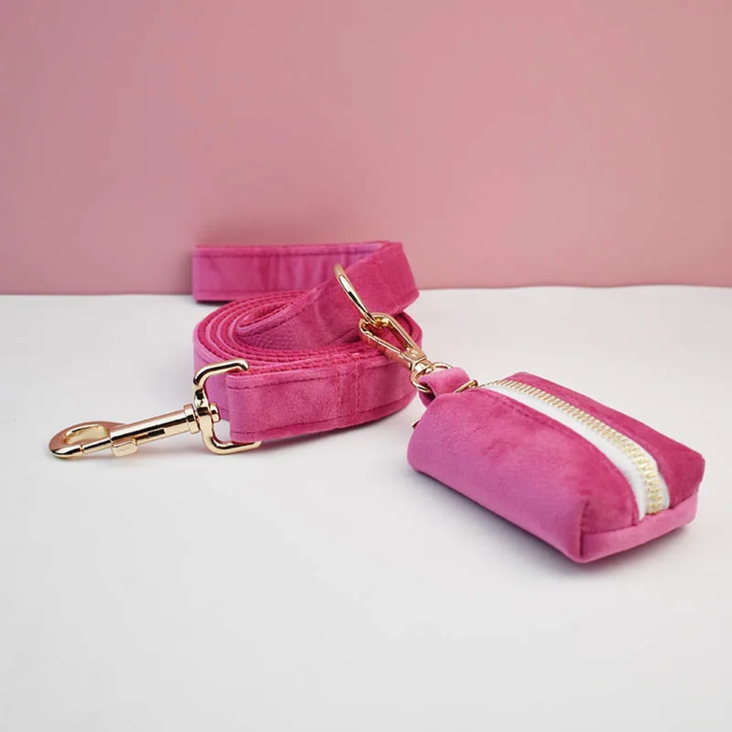 Velvet Dog Collar & Leash Set – Soft Red/Pink Adjustable Set for Dogs